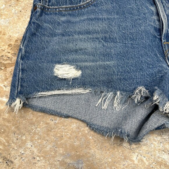 Levi’s Premium 501 High Rise Denim Cutoff Shorts W31 Distressed Frayed Hem Blue - Picture 4 of 12